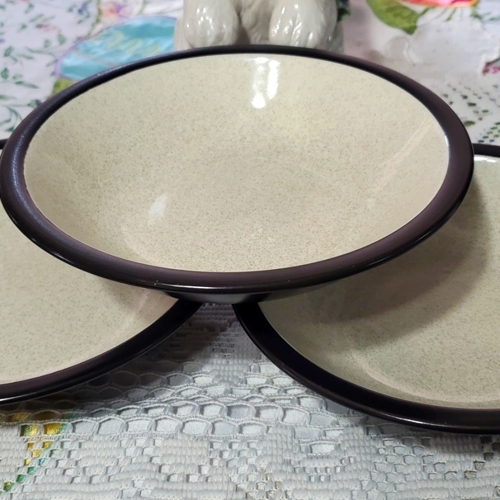 Set fo 3 Mikasa Terra Stone Vanilla E1955 Cereal Soup Bowls Brown